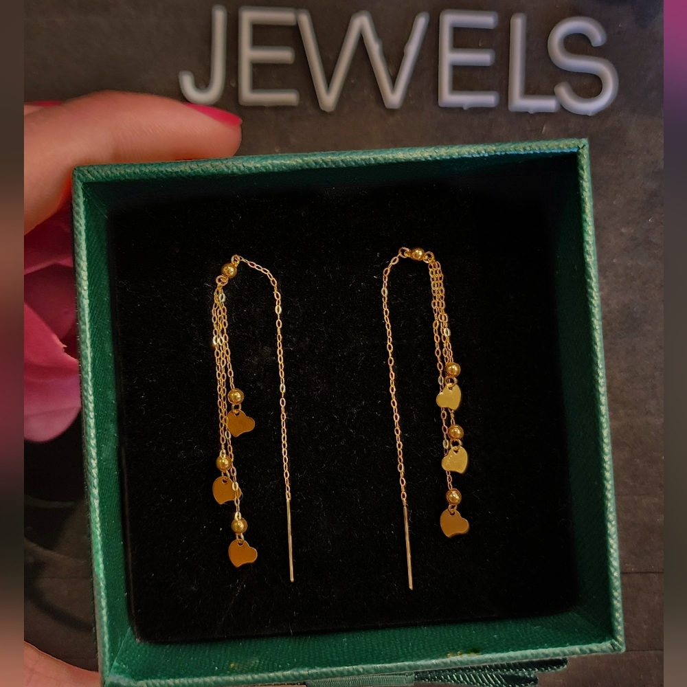 SOLD: 18K Real Saudi Gold Heart Tictac Dangling Earrings